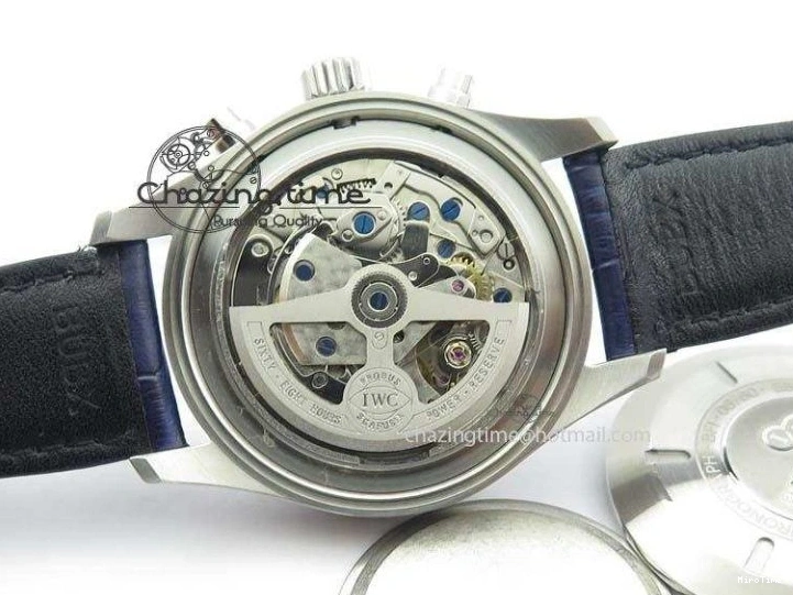 MIROTIME 0409 Pilot Chrono SS IW387809 ZF 1:1 Best Edition Silver Dial Blue Numbers On Blue Leather Strap A Lightweight 7263
